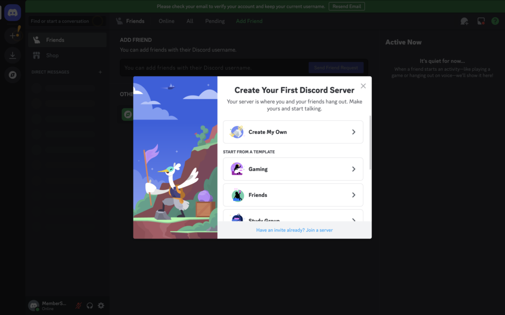 Create a new discord server